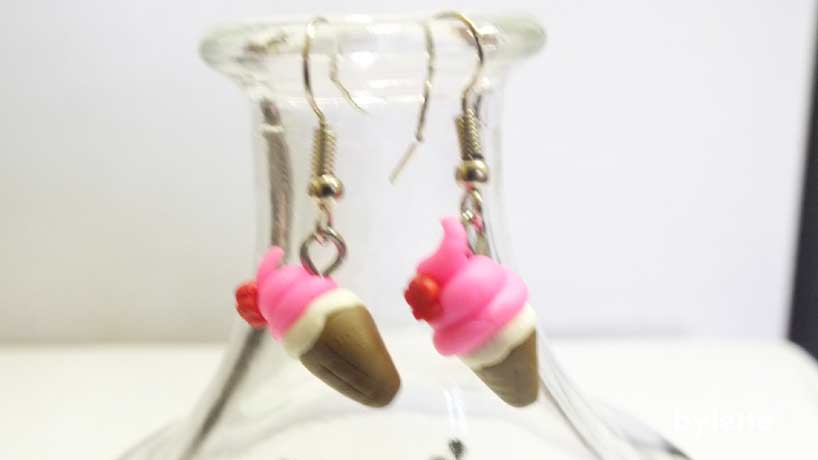 Earring fimo ice Brown and pink